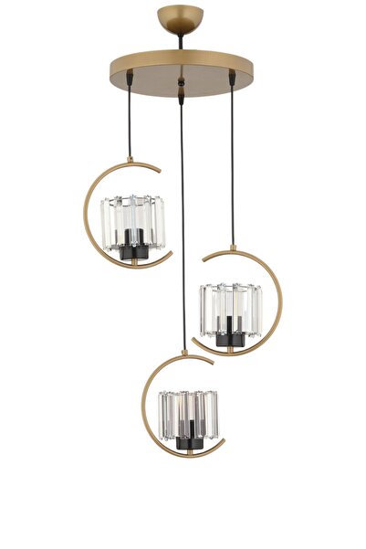 ESSLİGHT Eftal 3 Lü Eskitme Sarkıt Avize Kristal Taşlı Modern Dekoratif Aydınlatma