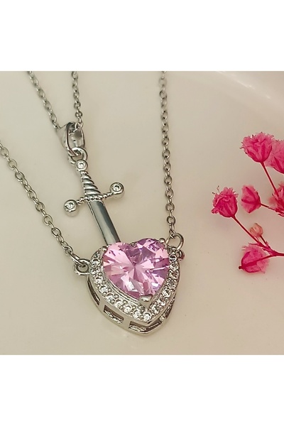 NAS fashion Kılıç Kalp Pembe Taşlı Pamuk Prenses Ve Avcı Kolye Çift Kolyesi İ...