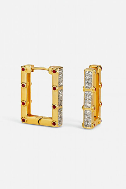 Petalia Dikdörtgen Taşlı Halka Serenay VIP Küpe