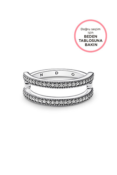 Pandora Signature Logo ve Pavé Çift Şerit Yüzük