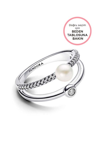 Pandora İşlenmiş Tatlı Su Kültür İncisi ve Pavé Çift Gövdeli Yüzük