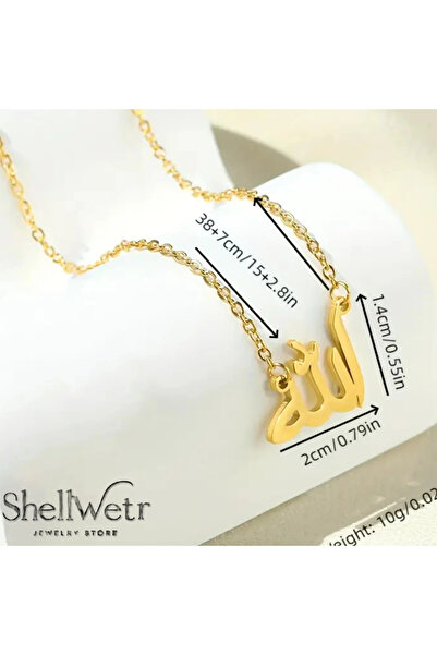 shellwetr Gold Color "Allah" Written Women's Necklace Carries Spiritual Meani...