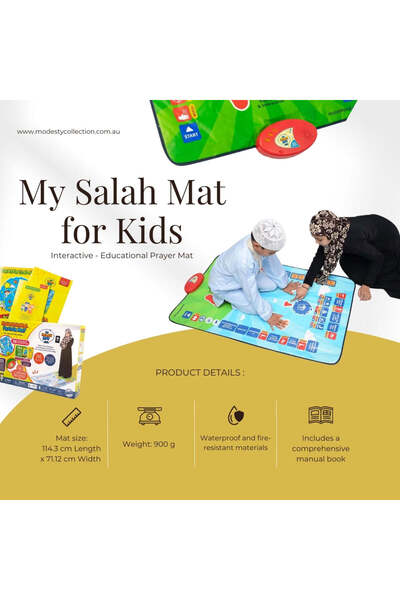 Yelajoy My Salah Mat,Educational Interactive Prayer Mat & Book for Children in 7 Languages,36 Touch-keys