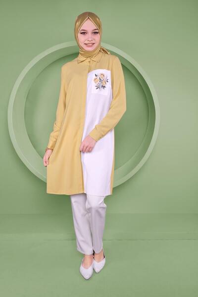 Alvina 2-Color Pocket Blanket Embroidered Tunic 40663