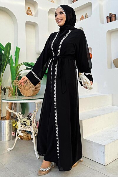 TRENDTESETTÜR WOMEN'S BLACK BELLOWED ABAYA SUIT T 3948