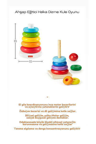 AyasEğiticiOyuncak Ahşap Eğitici Halka Dizme Kule Oyunu