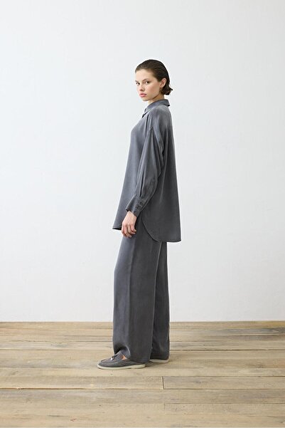 TERZİ DÜKKANI Anthracite Prime Stonewashed Silk Pants Set