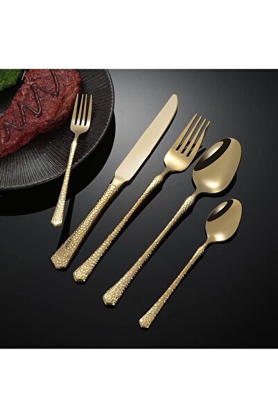 fulina 24PCS Metal Silverware Dinnerware Set,Mirror Polished Square Knife,Fork & Spoon,Dishwasher Safe,Gold