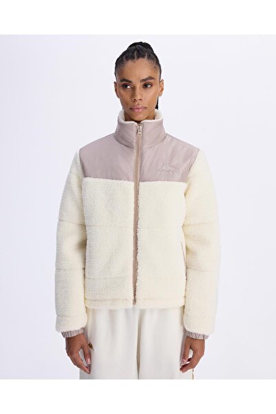 Kappa Authentic Sodani Kadın Beyaz-Kahverengi Oversize Fit Sherpa