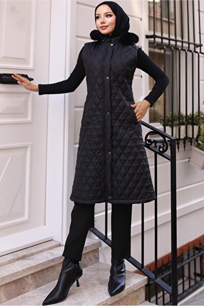 TRENDTESETTÜR Women's Black Hooded Puffer Vest t 1091