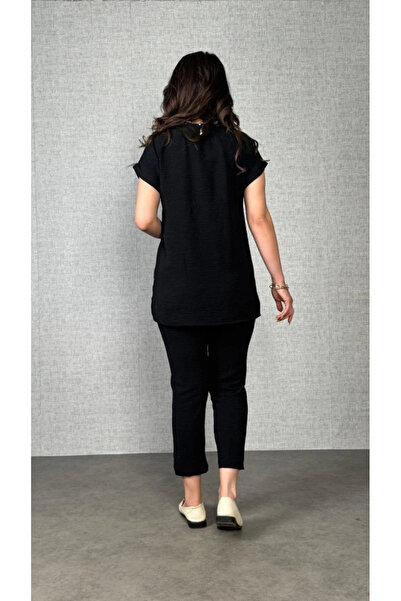 goopall Mdb Women's Short Sleeve Round Neck Aerobin Blouse and Pants Two-Piece Suit