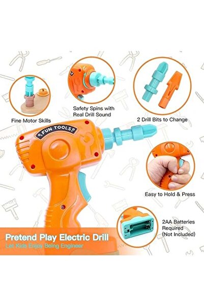 Yelajoy 144PCS Kids Tool Set with Electric Drill Toddler Tool Set,Pretend Play Construction Tool Kit