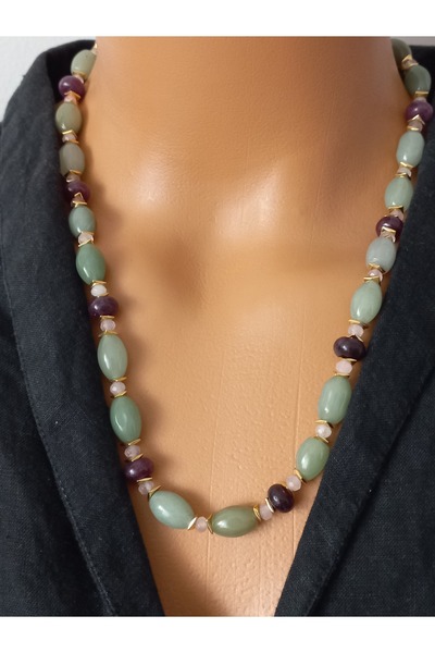 LemaStone Natural Stone Necklace: Aventurine and Lal Garnet Stone Necklace