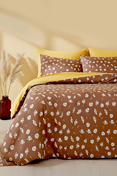 Rivaİstanbul Brown Daisy Single Duvet Cover Set Cotton