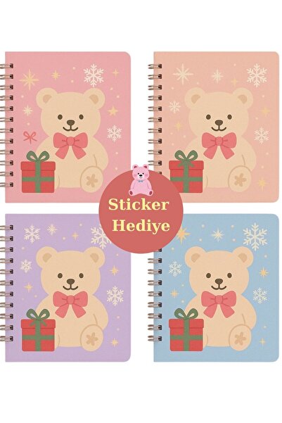 Panda A5 Spiral School Notebook - 80 Sheets Lined Concept Notebook Christmas New Year Teddy Bear