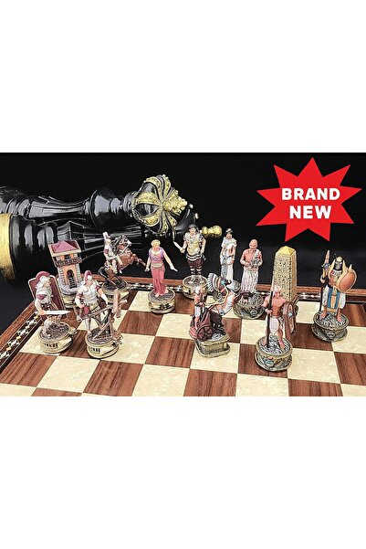 MAGNETDEPO İsminize Özel Mısır ve Roma Savaşları El Yapımı Satranç Seti, Kral...