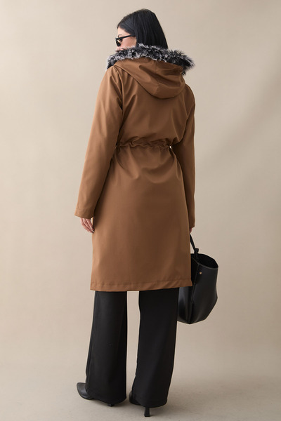 InStyle Zipper Detail Furry Coat - Brown