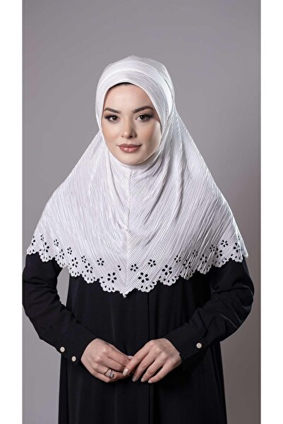 HÜRREM BONE وشاح حجاب كريمي عملي - قماش فوكورو، نمط زهور مطوي، قطع ليزر 1829_40