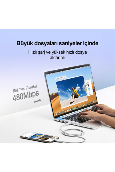 Airbot Airbot 100W 1,5 Metre Type-C’den Type-C’ye Şarj Kablosu,Ultra Hızlı Şarj, Android Uyumlu Beyaz
