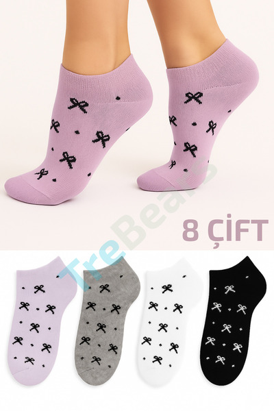 TreBears 8 Çift Kelebek Desenli Kadın Kısa Çorap Seti
