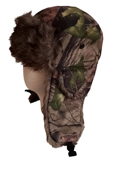 WINNERS Unisex Pilot Kürklü Termal Kamuflaj Desenli Yeşil Şapka