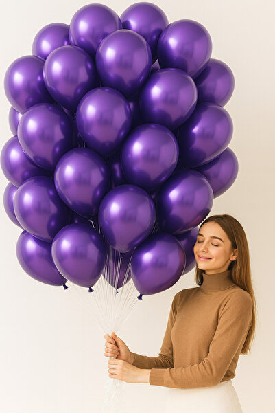 Parti dolabı 25li Mor Balon Metalik Parlak 12inc 30cm