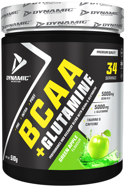 Dynamic Nutrition With Gift - Green Apple Bcaa Glutamine 510 g - 34 Servings - with Added Taurine and Caffeine