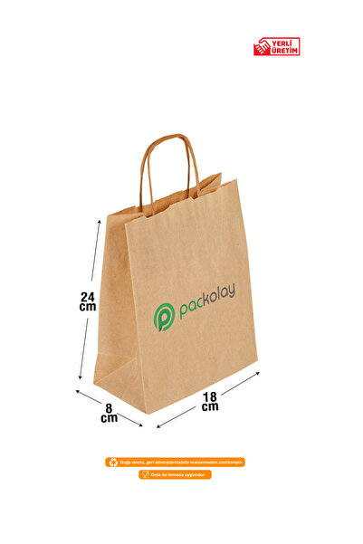Recopack Baskılı Karton Kraft Çanta 18x8x24 cm (100 Adet) Kahverengi