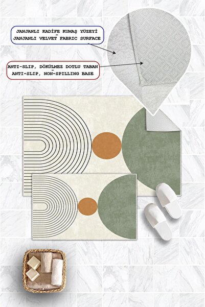 Pelura Halı Digital Printing Non-Slip Base Art Series Set of 2 Bathroom Mat Toilet Set (50X60Cm-60X100Cm)