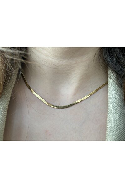 Anetta Jewelry Gold Altın Renk Yassı İtalyan Kararmaz Çelik Kolye( 40 cm uzunluğunda +5 cm uzatma zinciri mevcut)