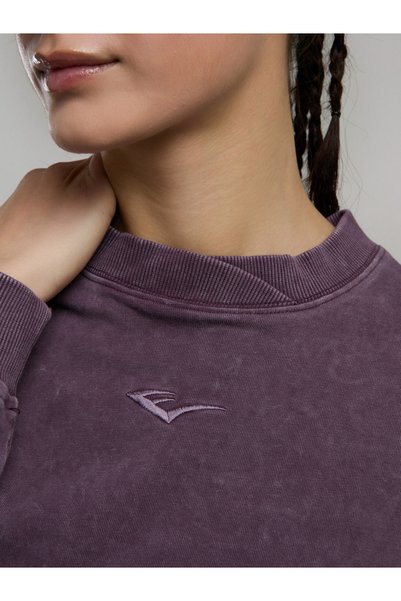 EVERLAST Bronx 1910 Oversize Mor Crop Uzun Kollu Kadın Tişört