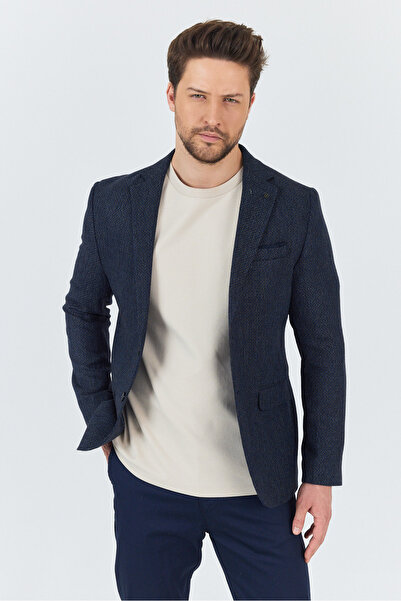 Frappoli Ginoto férfi világos sötétkék rugalmas szövet Slim Fit Mono galléros sport blézer dzseki