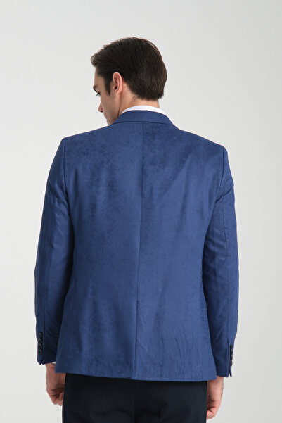 Frappoli Adelfo Чоловічий синій діагональний замшевий піджак зі звуженим кроєм та монокомір