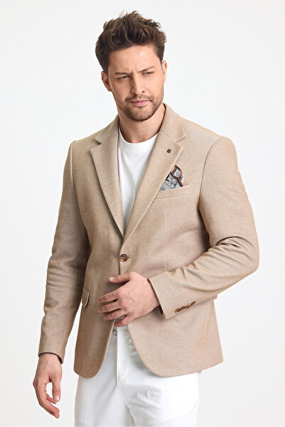 Frappoli Abrines Erkek Hardal Pamuklu Likralı Esneyen Kumaşlı Slim Fit Spor Blazer Ceket