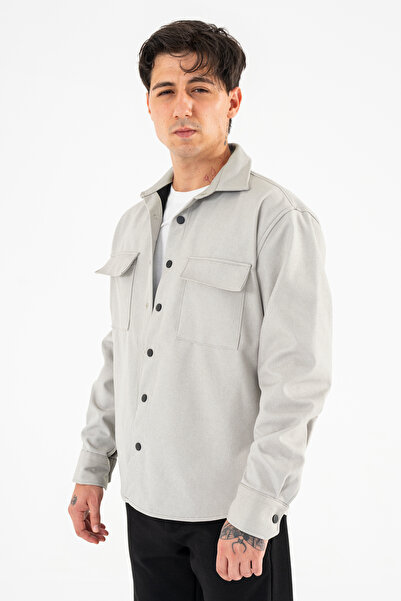 Souris Men's Light Gray Comfortable Fit Sports Jacket with Flap, Double Pockets and Snap Fasteners