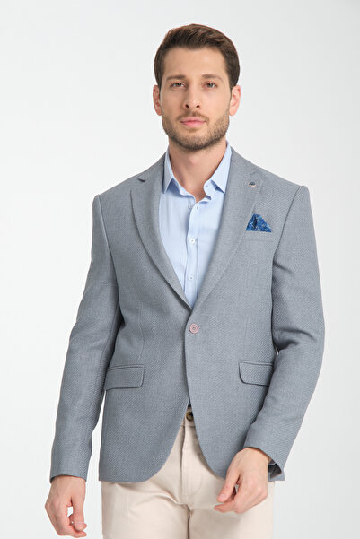 Frappoli Allegrie Erkek Gri Battal Büyük Beden Mono Yaka  Desenli  Dar Kesim Blazer Ceket