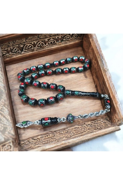 İnan Tesbih سبحة كوكا مرصعة بالفضة والمينا بتصميم كبسولة وشرابة فضية