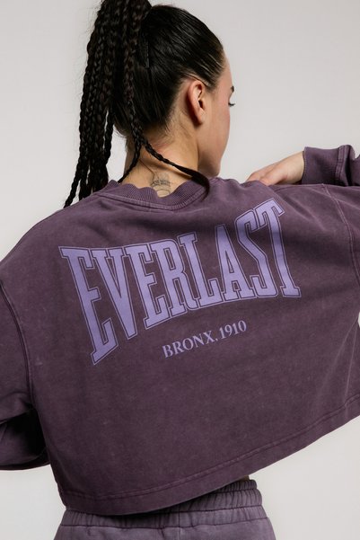 EVERLAST Bronx 1910 Oversize Mor Crop Uzun Kollu Kadın Tişört