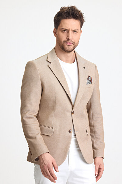 Frappoli Abrines Erkek Hardal Pamuklu Likralı Esneyen Kumaşlı Slim Fit Spor Blazer Ceket