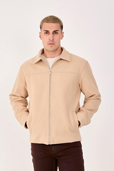 Store Men's Cashmere Shirt Collar Jacket Zippered Stylish Coat