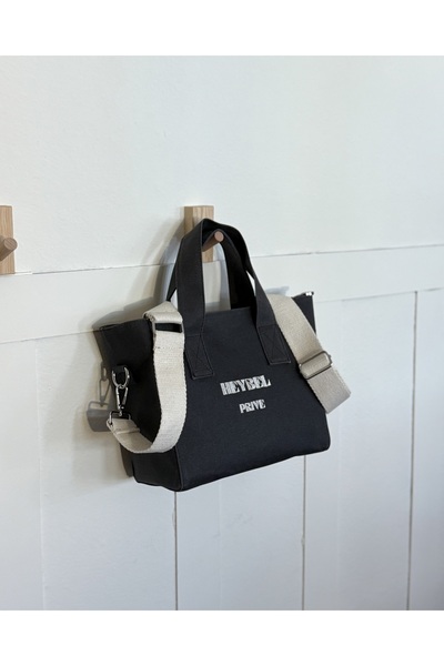 heybelprive HEYBEL Premium Mumlu Kanvas Siyah Çanta, Siyah Tote Bag, Su Geçir...