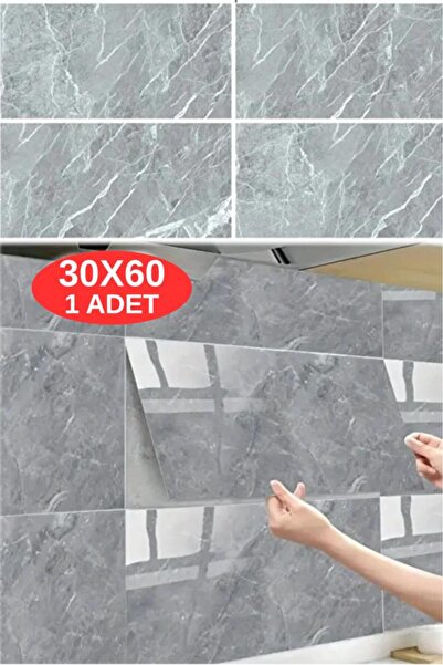 Renkli Duvarlar 60x30cm Gri Mermer Desen Yapışkanlı Karavan Prefabrik Banyo Wc Duvar Kaplama Paneli Kağıdı TX-058