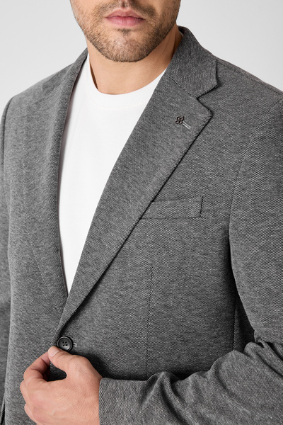 Frappoli Jawa Erkek Siyah-Gri Pamuk Karışımlı Likralı Esneyen Kumaşlı Spor Blazer Ceket