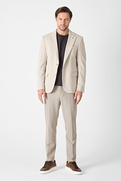 Frappoli Jawa Erkek Bej Pamuk Karışımlı Likralı Esneyen Kumaşlı Spor Blazer Ceket