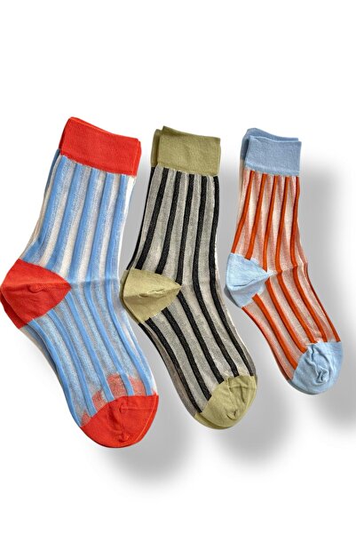 ZvM 3 ζευγάρια διαφανείς ριγέ κάλτσες ιαπωνικού κορεατικού στυλ