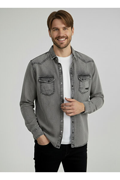 YXC Trend Maker Чоловіча сорочка Slim Fit Сіра прана чоловіча джинсова сорочка