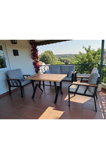 Tu Tienda Nergiz 2+1+1+Masa(70x120) Bahçe Balkon Mutfak Mobilyası,Kayrak Gri