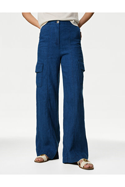 Marks & Spencer Normal Bel Saf Keten Kargo Pantolon