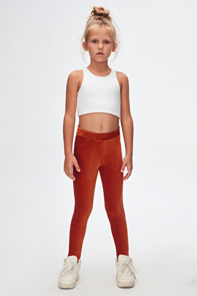 LOVETTI Kiremit Kız Çocuk Fitilli Kadife Sahte 4 Cep Tayt