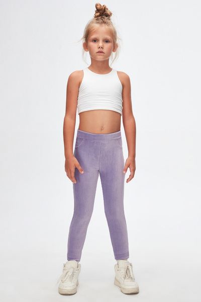LOVETTI Açık Lila Kız Çocuk Fitilli Kadife Sahte 4 Cep Tayt